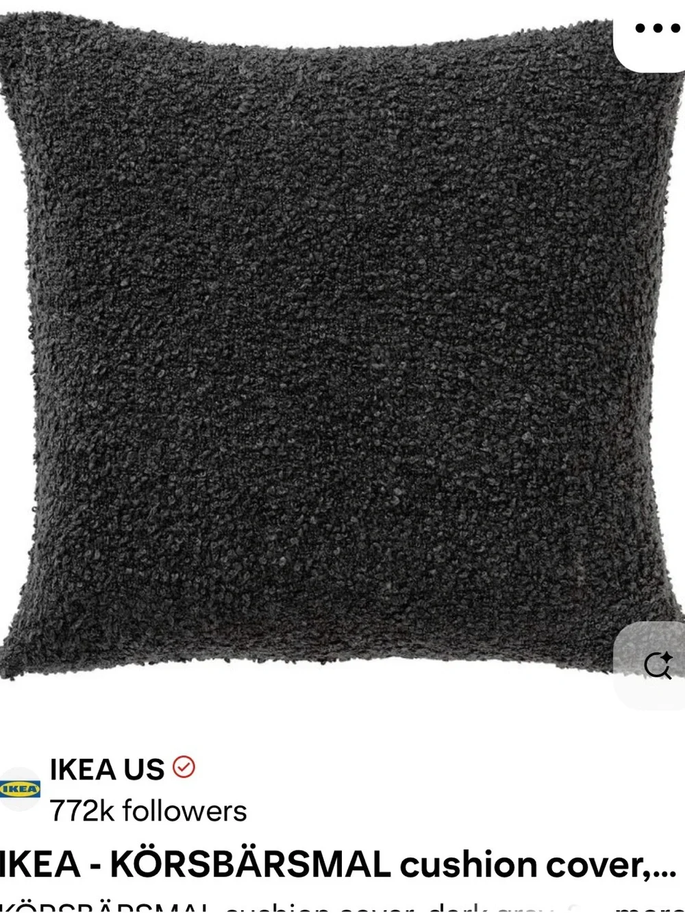 IKEA dark gray bouclé cushion cover 26x26